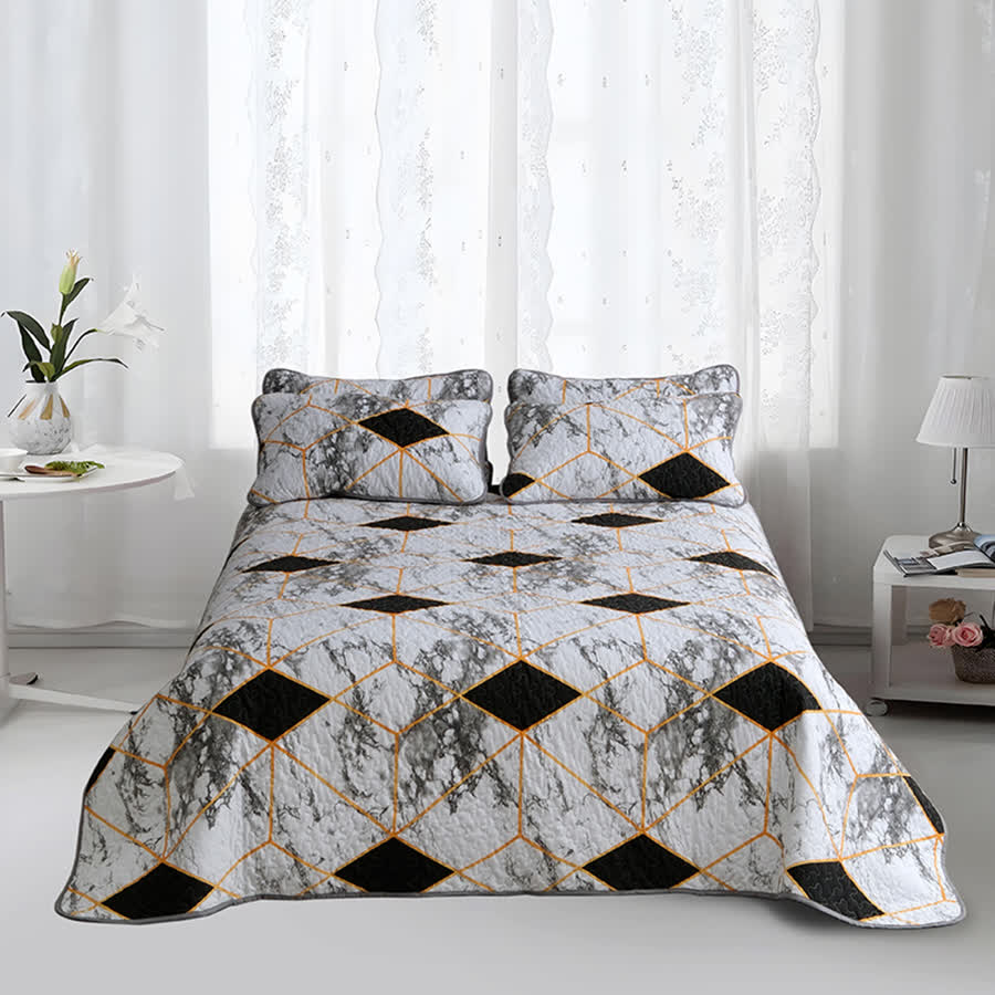 Set di biancheria da letto trapuntata traspirante con motivo geometrico in marmo (3 pezzi)