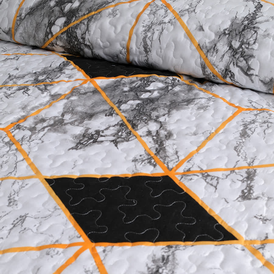 Set di biancheria da letto trapuntata traspirante con motivo geometrico in marmo (3 pezzi)