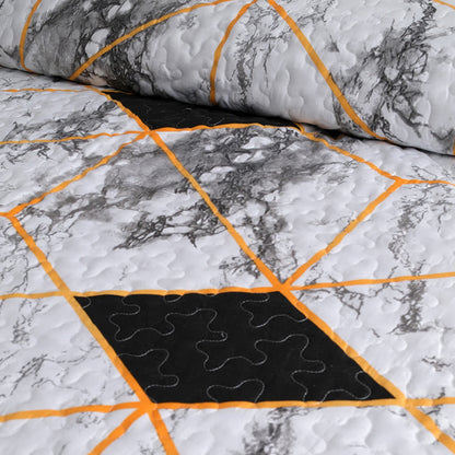 Set di biancheria da letto trapuntata traspirante con motivo geometrico in marmo (3 pezzi)