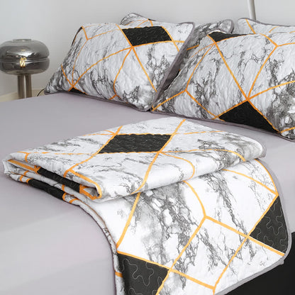 Set di biancheria da letto trapuntata traspirante con motivo geometrico in marmo (3 pezzi)