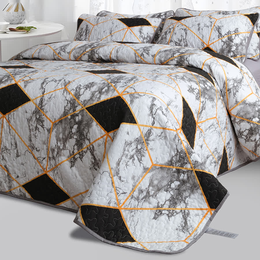 Set di biancheria da letto trapuntata traspirante con motivo geometrico in marmo (3 pezzi)