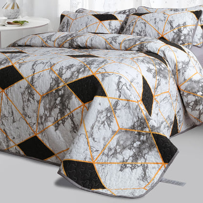 Set di biancheria da letto trapuntata traspirante con motivo geometrico in marmo (3 pezzi)
