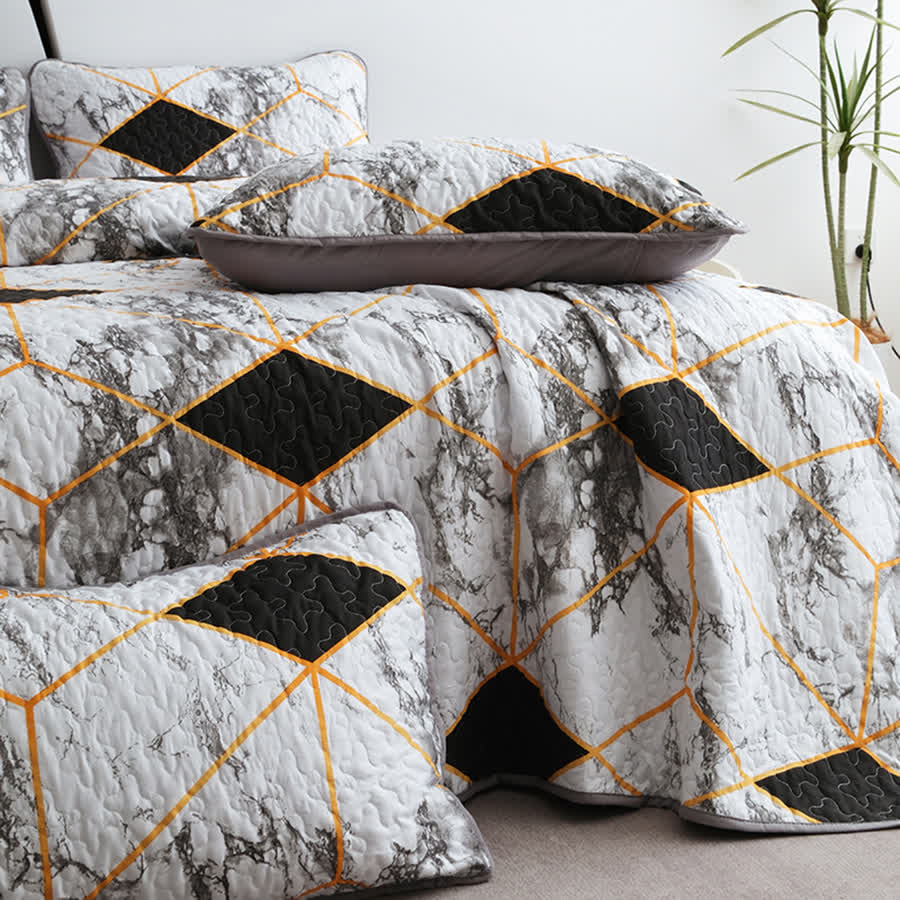 Set di biancheria da letto trapuntata traspirante con motivo geometrico in marmo (3 pezzi)