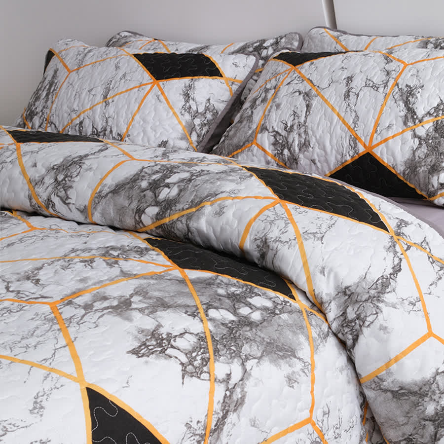 Set di biancheria da letto trapuntata traspirante con motivo geometrico in marmo (3 pezzi)