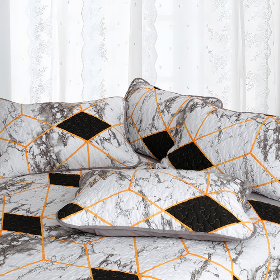 Set di biancheria da letto trapuntata traspirante con motivo geometrico in marmo (3 pezzi)