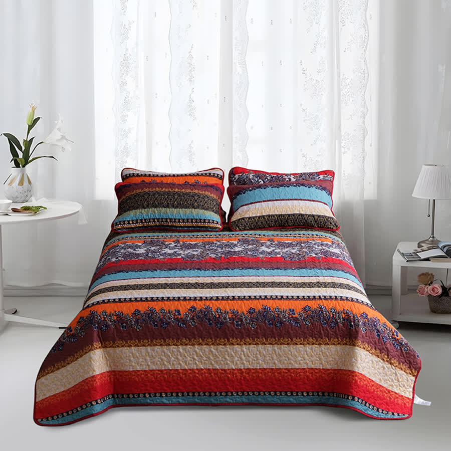 Set di biancheria da letto trapuntata morbida in stile bohémien (3 pezzi)