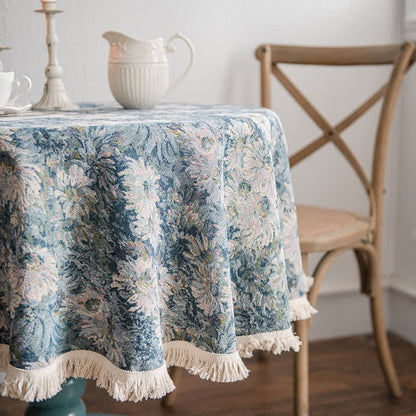 Tovaglia rotonda in stile dipinto a olio con nappa jacquard