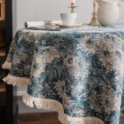 Tovaglia rotonda in stile dipinto a olio con nappa jacquard
