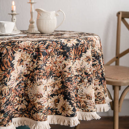 Tovaglia rotonda in stile dipinto a olio con nappa jacquard