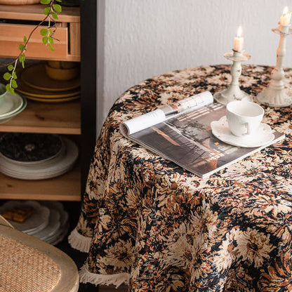 Tovaglia rotonda in stile dipinto a olio con nappa jacquard