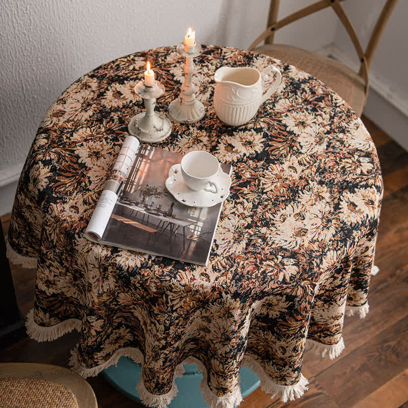 Tovaglia rotonda in stile dipinto a olio con nappa jacquard