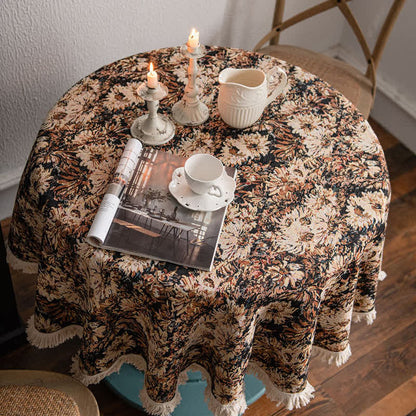 Tovaglia rotonda in stile dipinto a olio con nappa jacquard