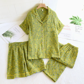 Pigiama in cotone jacquard con risvolto a trifoglio (3 pezzi)