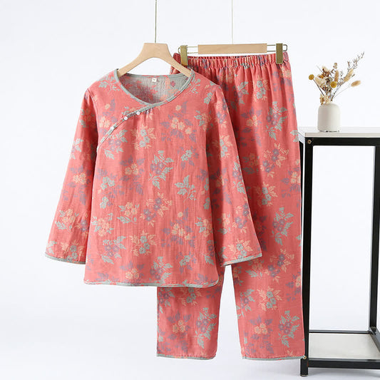 Pigiama in jacquard tinto in filo con scollo rotondo