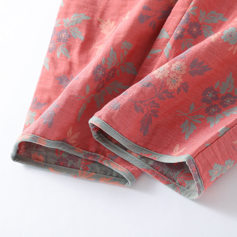 Pigiama in jacquard tinto in filo con scollo rotondo