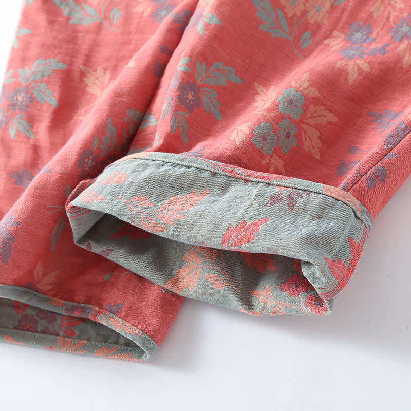 Pigiama in jacquard tinto in filo con scollo rotondo