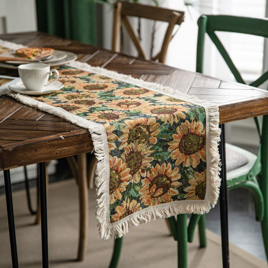 Runner da tavolo vintage con motivo a girasole in jacquard