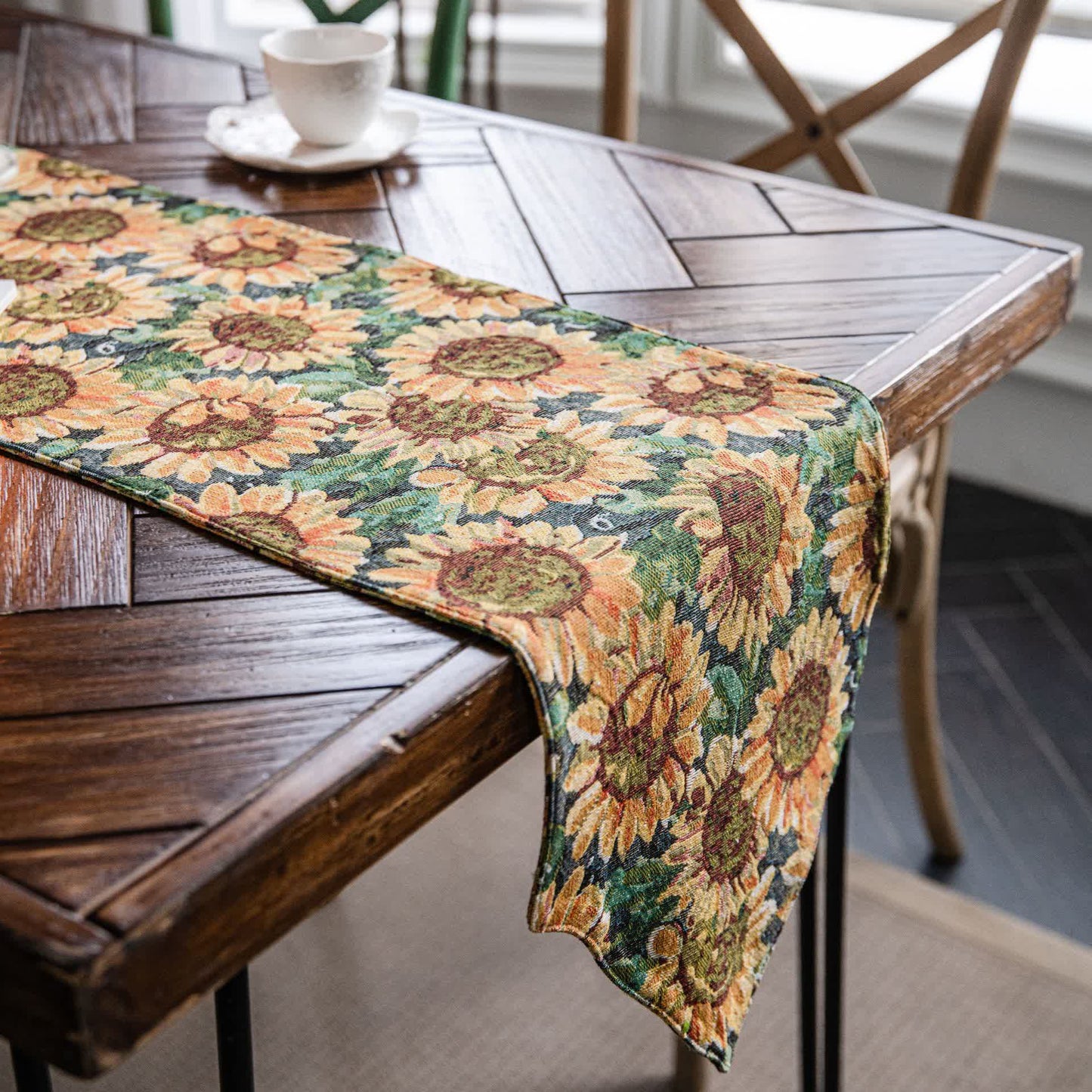 Runner da tavolo vintage con motivo a girasole in jacquard