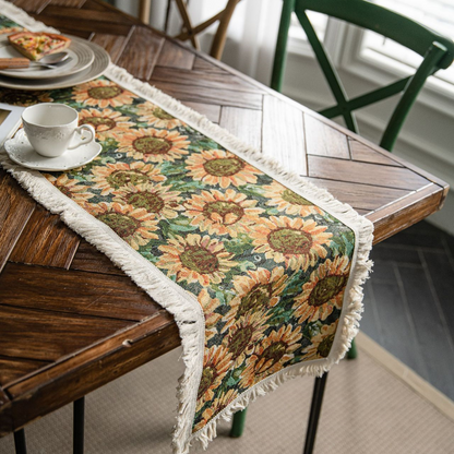 Runner da tavolo vintage con motivo a girasole in jacquard