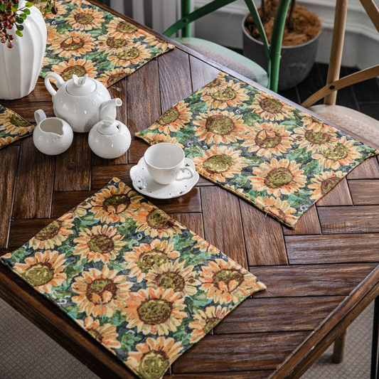 Set di tovagliette con motivo floreale a girasole in jacquard (4 pezzi)