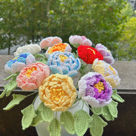 Decorazione per la casa in filato lavorato all'uncinetto a mano, fiore di peonia