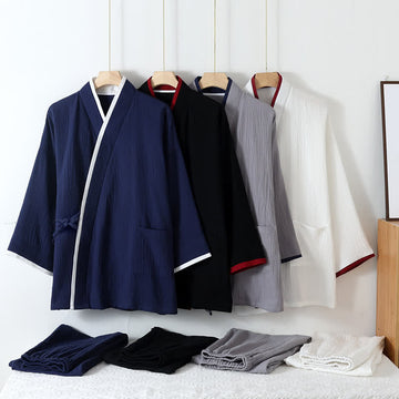 Pigiama in garza di cotone stile kimono neutro - image 0