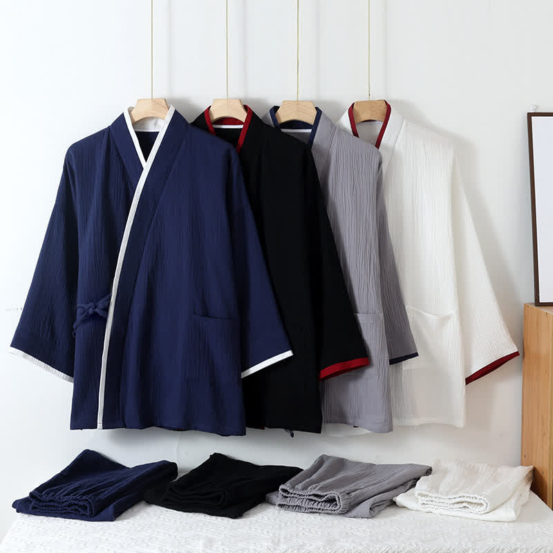 Pigiama in garza di cotone stile kimono neutro - image 0
