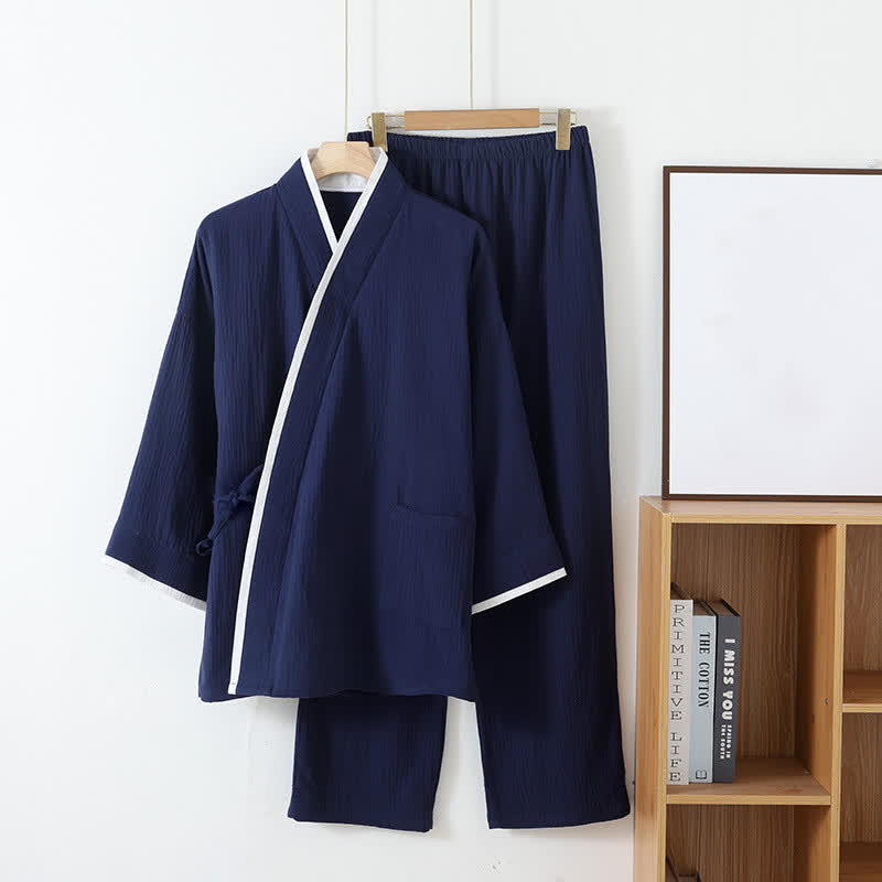 Pigiama in garza di cotone stile kimono neutro - Blu navy - XL - image 4