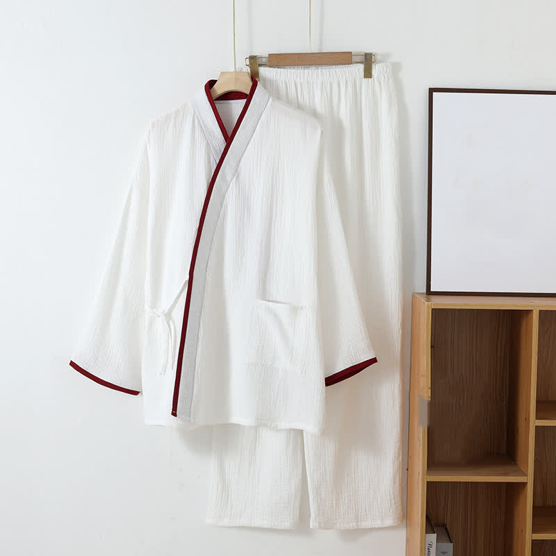 Pigiama in garza di cotone stile kimono neutro - image 11