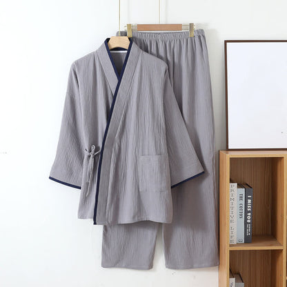 Pigiama in garza di cotone stile kimono neutro - image 13