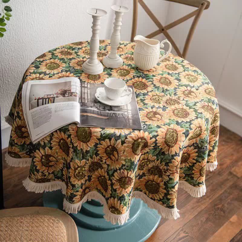 Tovaglia rotonda decorativa con nappa di girasole rurale