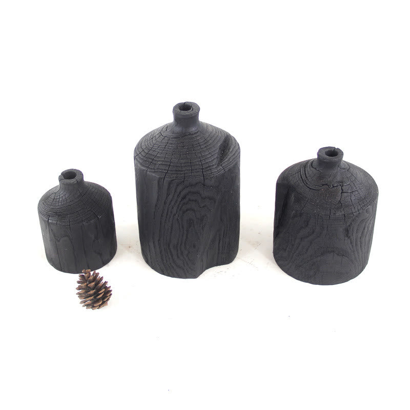 Vaso nero in legno, ornamento decorativo