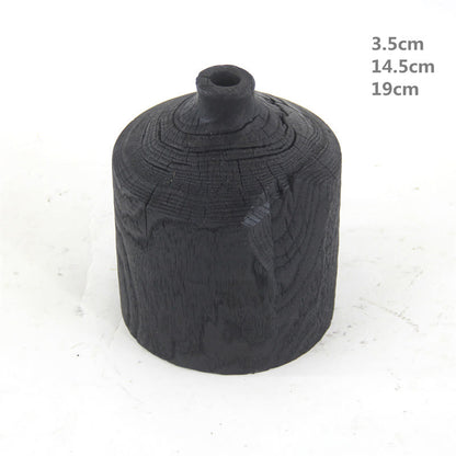 Vaso nero in legno, ornamento decorativo
