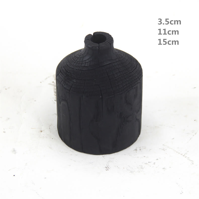 Vaso nero in legno, ornamento decorativo
