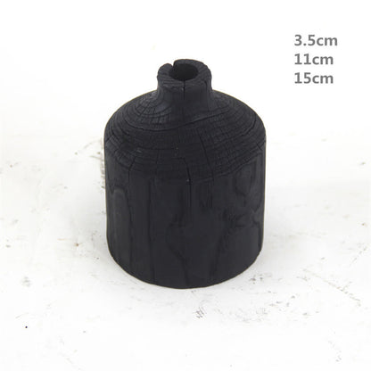 Vaso nero in legno, ornamento decorativo