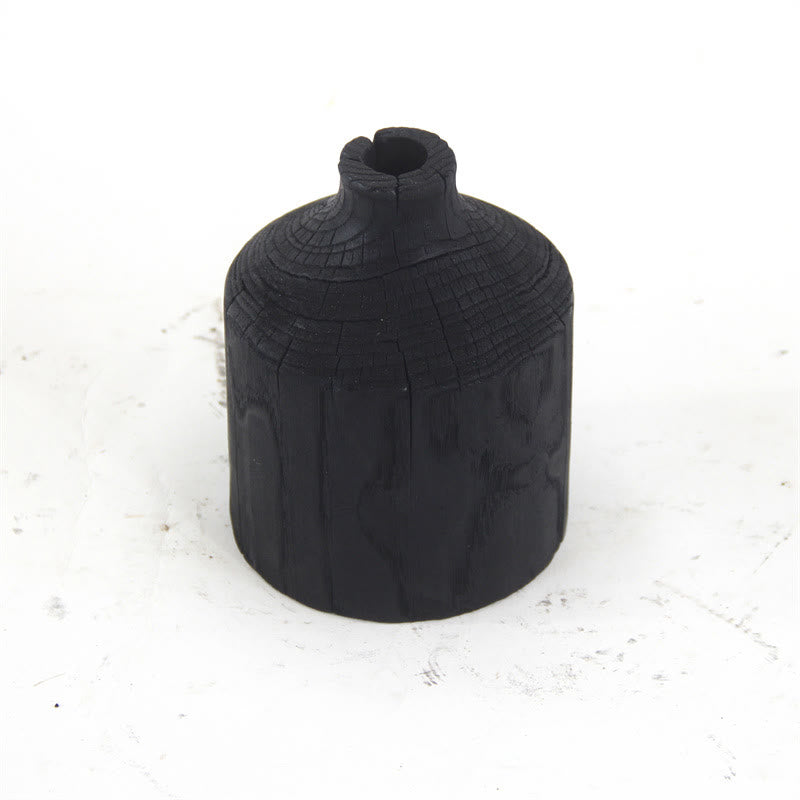 Vaso nero in legno, ornamento decorativo