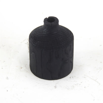 Vaso nero in legno, ornamento decorativo