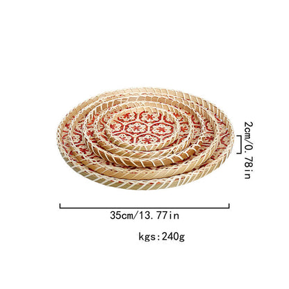 Cestino rotondo portaoggetti in rattan colorato intrecciato a mano