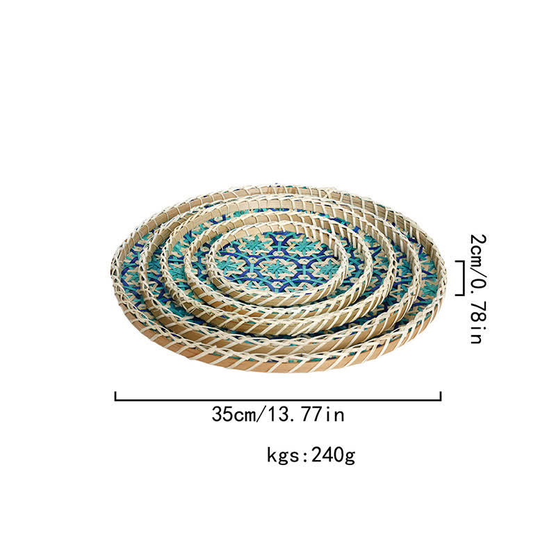 Cestino rotondo portaoggetti in rattan colorato intrecciato a mano