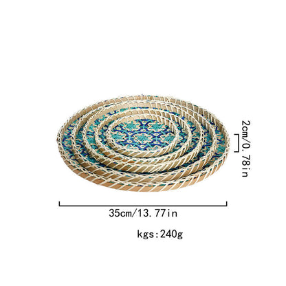 Cestino rotondo portaoggetti in rattan colorato intrecciato a mano