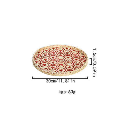 Cestino rotondo portaoggetti in rattan colorato intrecciato a mano