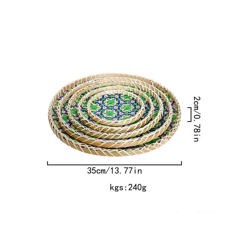 Cestino rotondo portaoggetti in rattan colorato intrecciato a mano