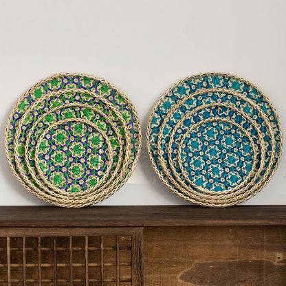 Cestino rotondo portaoggetti in rattan colorato intrecciato a mano