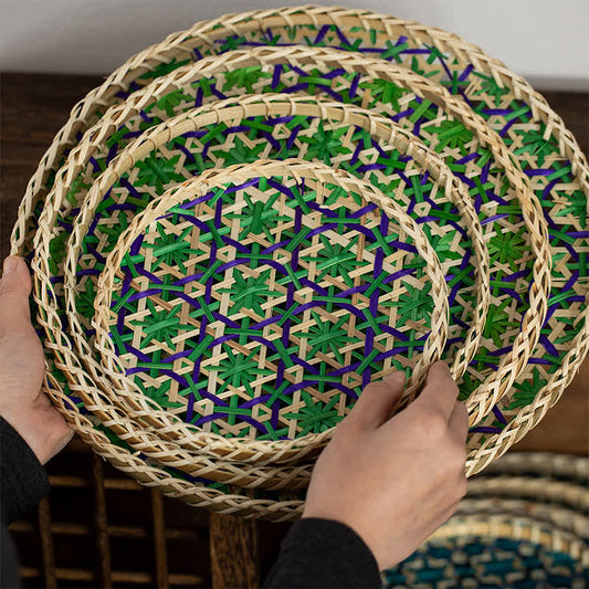 Cestino rotondo portaoggetti in rattan colorato intrecciato a mano