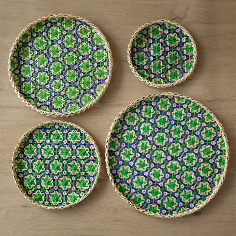 Cestino rotondo portaoggetti in rattan colorato intrecciato a mano