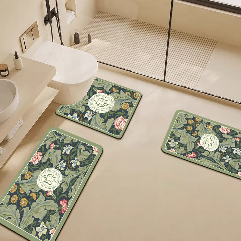 Tappetino da bagno antiscivolo assorbente con motivo floreale di fango diatomeico