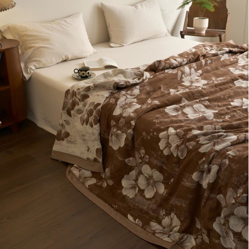 Trapunta retrò floreale in jacquard di garza di cotone