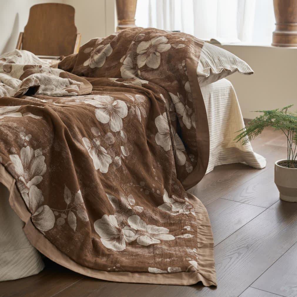 Trapunta retrò floreale in jacquard di garza di cotone