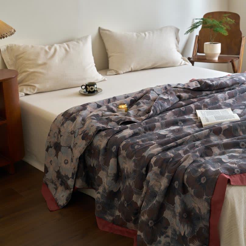 Trapunta morbida retrò in garza di cotone floreale jacquard