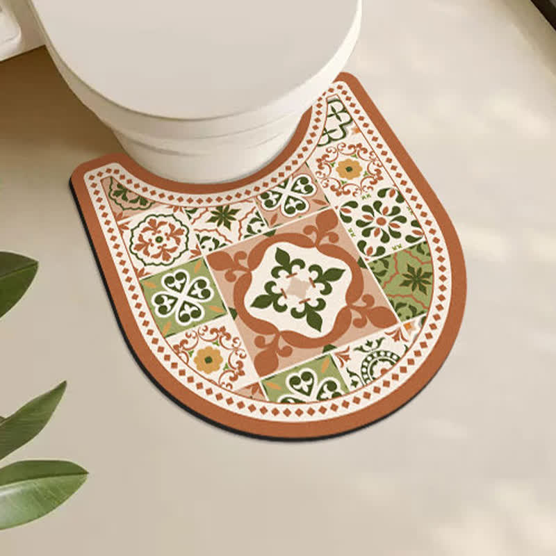 Tappetino da bagno antiscivolo con motivo geometrico vintage in fango diatomeico